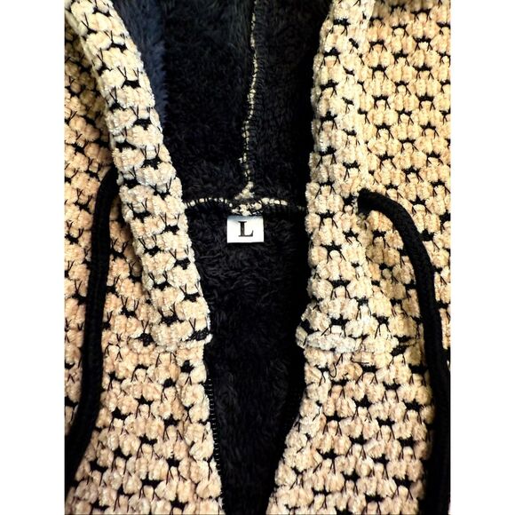 Men's Black Tan Full Zip Crochet Velvet Sherpa Lined Hooded Jacket Large - Picture 6 of 8